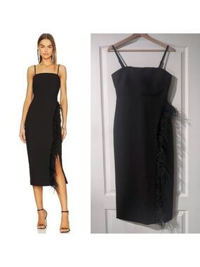 New! Likely | Imani Feather Detail Midi Dress In Black